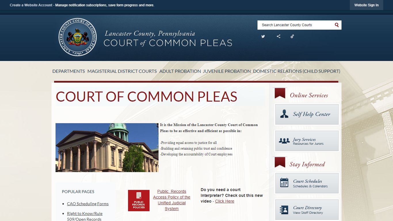 Lancaster County Courts, PA - Official Website | Official Website